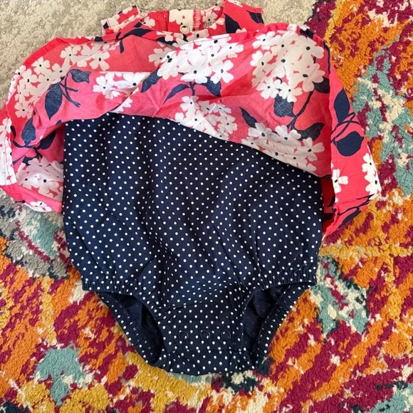 Carter's Pink and Navy Floral Bodysuit Dress - Picture 2 of 4